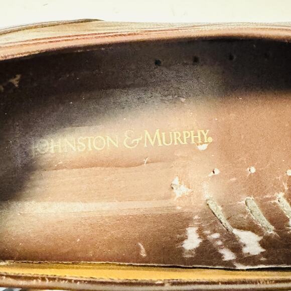 Johnston Murphy Shoes Mens 12 Brown Leather Kiltie Tassel Loafers Vtg Made Italy main image 4